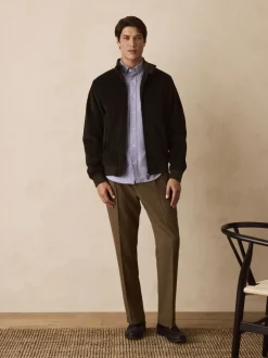 Next Marron à petit motif pied-de-poule - Slim Fit (Slim Fit) - Pantalons texturés élégants New