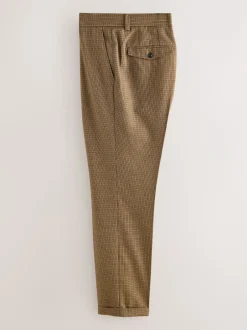 Next Marron à petit motif pied-de-poule - Slim Fit (Slim Fit) - Pantalons texturés élégants New