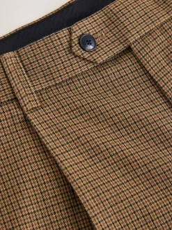 Next Marron à petit motif pied-de-poule - Slim Fit (Slim Fit) - Pantalons texturés élégants New