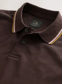 Next - Polo coupe classique à manches courtes et liserés Marron Hot