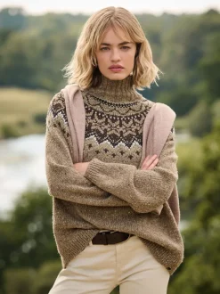 Superdry Marron - Pull à Col montant à Motif Fair Isle