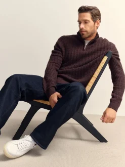 Next Marron - Pull texturé Coupe classique à col zippé