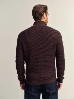 Next Marron - Pull texturé Coupe classique à col zippé