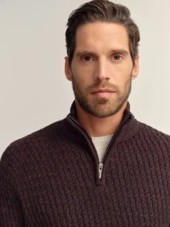 Next Marron - Pull texturé Coupe classique à col zippé