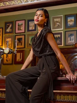 Roman Marron - Sequin Bodice Col bénitier Combinaison Online