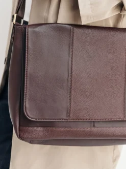 Next Marron - Signature Leather Messenger Bag Discount