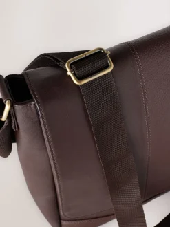 Next Marron - Signature Leather Messenger Bag Discount