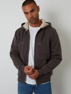 Threadbare Marron - Sweat à capuche zippé doublé de peau de mouton Clearance