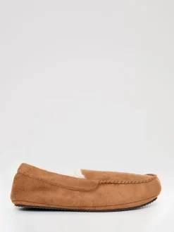 Threadbare Marron - chaussons mocassins doublés de fausse fourrure en faux daim