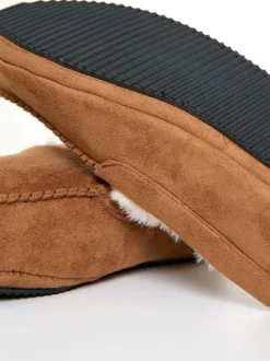 Threadbare Marron - chaussons mocassins doublés de fausse fourrure en faux daim
