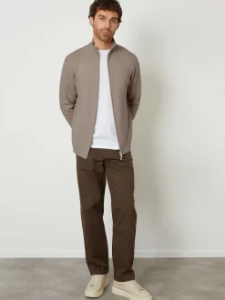 Threadbare - zippé en maille col cheminée Cardigan Marron Discount