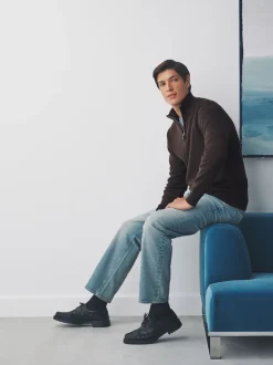 Next - Uni - Pull N.Premium Coupe classique 100% Coton Premium à fermeture éclair Marron Clearance