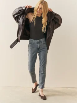 Nothing Ordinary Marron - Veste de motard à col entonnoir en similicuir Online