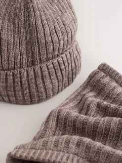 Next Marron café - Ensemble Bonnets et snood à pompon 2 Pieces (1-16ans) Clearance