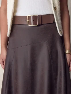 Next Marron café - Large ceinture en cuir N. Premium Made In Italy