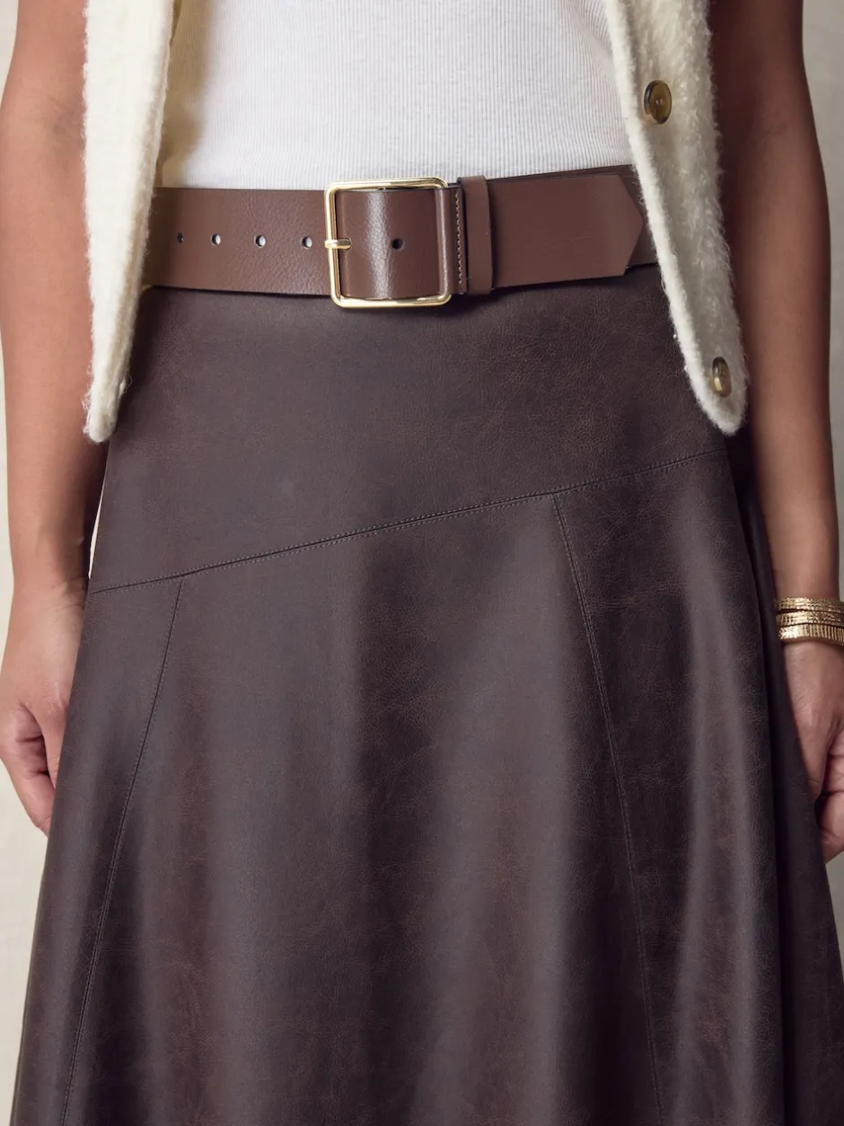 Next Marron café - Large ceinture en cuir N. Premium Made In Italy