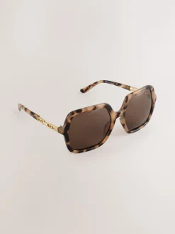 Next Marron écaille de tortue - Lunettes de soleil à bras chaîne carré Discount