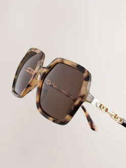 Next Marron écaille de tortue - Lunettes de soleil à bras chaîne carré Discount