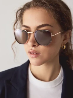 Next Marron écaille de tortue - Lunettes de soleil rondes en métal