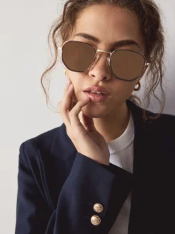 Next Marron écaille de tortue - Lunettes de soleil rondes en métal