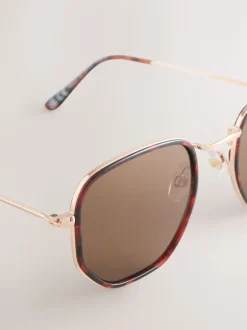 Next Marron écaille de tortue - Lunettes de soleil rondes en métal