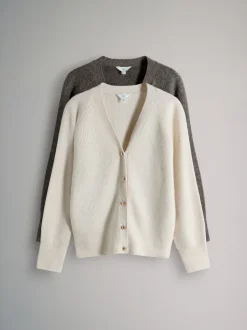 The Set Marron chiné/Crème - lot de 2 cardigans en maille côtelée épaisses avec laine Clearance