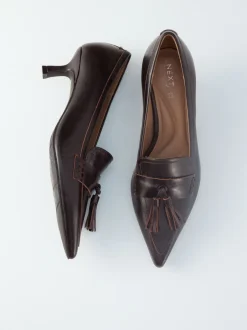 Next Marron choco - Cuir haut de gamme avec mocassins à talons à glands Motionflex à bout pointu Clearance