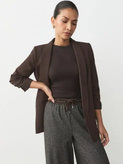 Next - Blazer décontracté à manches froncées Marron chocolat New