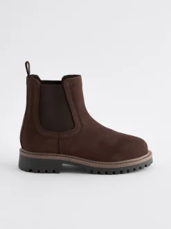 Next Marron chocolat - Bottes Chelsea en cuir à doublure chaude Sale