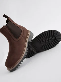 Next Marron chocolat - Bottes Chelsea en cuir à doublure chaude Sale