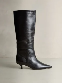 Next Marron chocolat - Bottes hauteur genou en cuir effet froissé Signature Underset à talon Online