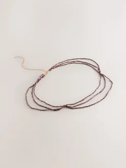 Next Marron chocolat - Ceinture Skinny métallisée à perles étagées New