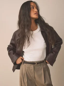 Next - Ceinture fine en cuir Marron chocolat New