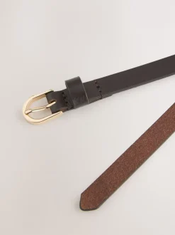 Next - Ceinture fine en cuir Marron chocolat New