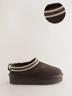 Baker by Ted Baker Marron chocolat - Chaussons mules en daim déperlant pour fille Outlet