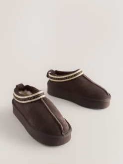 Baker by Ted Baker Marron chocolat - Chaussons mules en daim déperlant pour fille Outlet