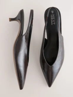 Next Marron chocolat - Chaussures à talons chaton à bride arrière et bout pointu Clearance