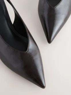 Next Marron chocolat - Chaussures à talons chaton à bride arrière et bout pointu Clearance