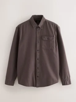 Next Marron chocolat - Chemise Oxford teintée en pièce à manches longues New