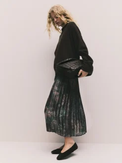 Next Marron chocolat à fleurs - Pull 2-en-1 en maille avec jupe mi-longue plissée