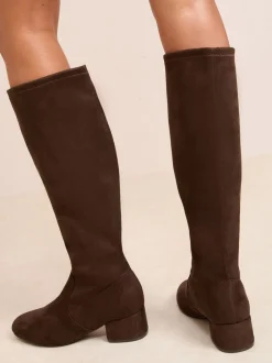 Friends Like These Marron chocolat - Bottes chaussettes hautes en faux suède à talons bloc Discount