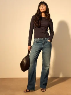 Next Marron chocolat - Haut Manche longue détail Dentelle Sale