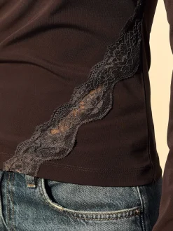 Next Marron chocolat - Haut Manche longue détail Dentelle Sale