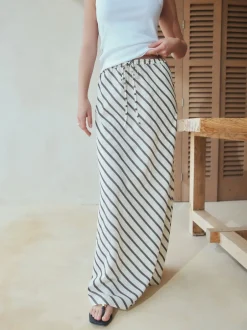 Next Marron chocolat - Jupe colonne d’été avec lin Outlet