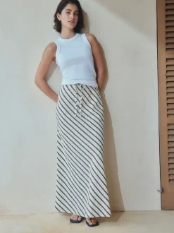 Next Marron chocolat - Jupe colonne d’été avec lin Outlet