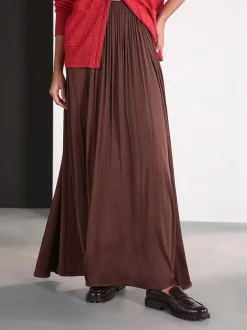 Next Marron chocolat - Jupe maxi plissée en satin New
