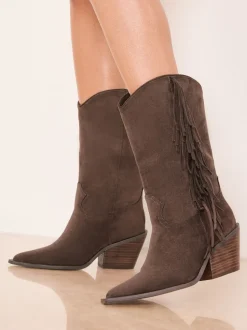 Lipsy Marron chocolat - Bottes de veau à enfiler en Faux suède à glands style western Outlet
