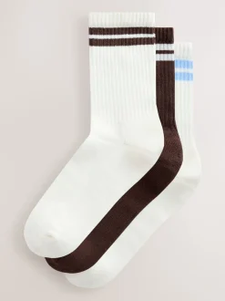 Next - Lot de 3 Chaussettes de sport côtelées à semelle Coussinée avec soutien de la voûte plantaire Marron chocolat Outlet