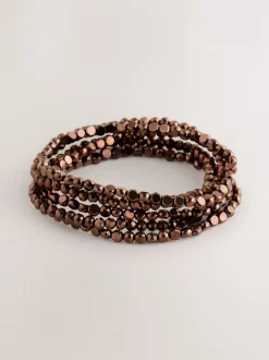 Next Marron chocolat - Lot de bracelets plats extensibles avec perles à facettes Sale