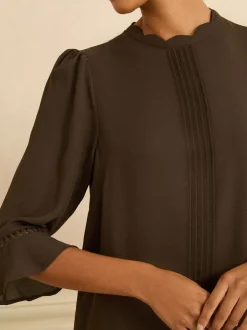 Love & Roses - Chemisier à manches flûte 3/4 Marron chocolat Discount